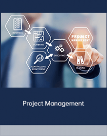 Presentation of project management processes, manager touching screen